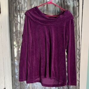 Kim Rogers Deep Purple Velvet Cowl-Neck Long Sleeve Top